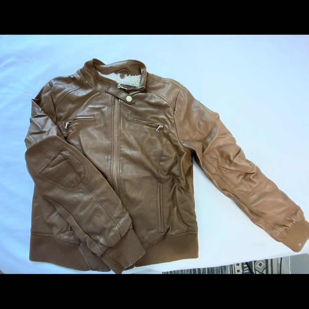 brown leather bomber
